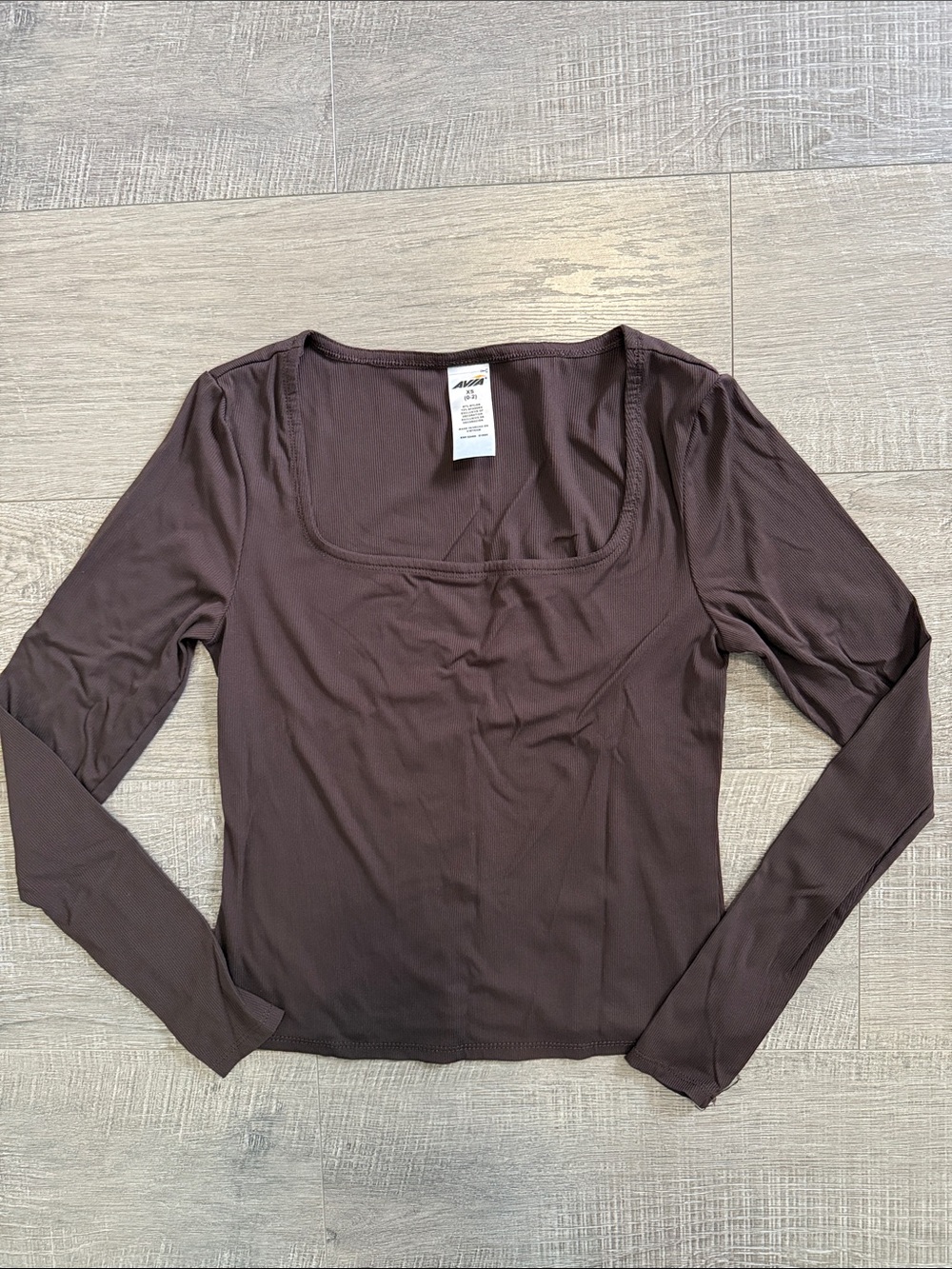 Avia Chocolate Brown Long Sleeve Scoop Neck Top